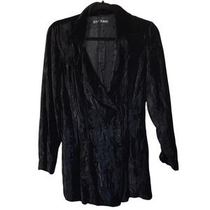 Betsey Johnson Vintage Long Line Fitted Black Crushed Velvet Jacket Coat XS